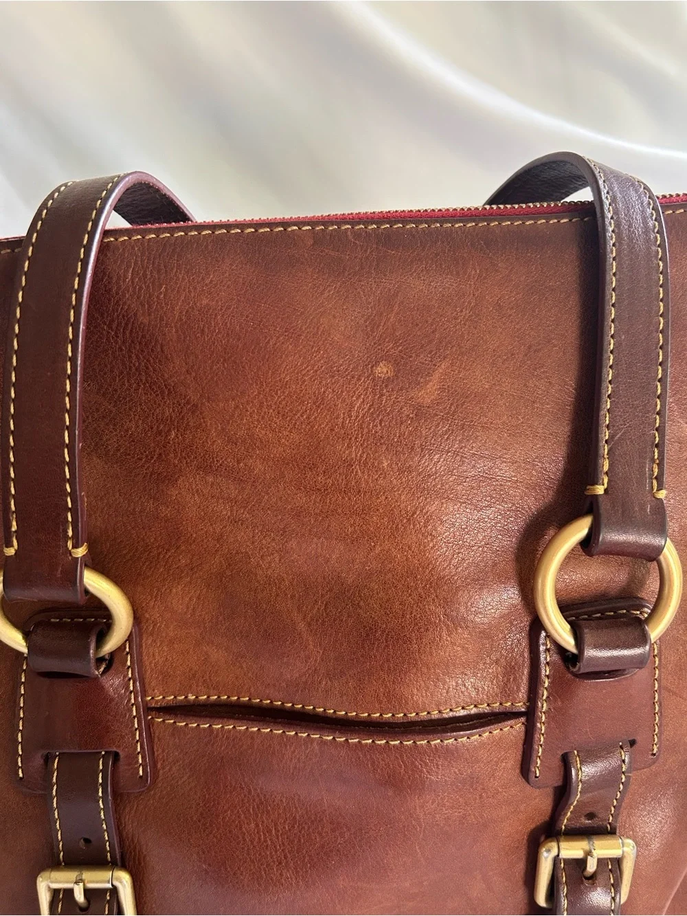 Dooney & Bourke Florentine Leather Satchel Tote Bag Chestnut Brown Vachetta
